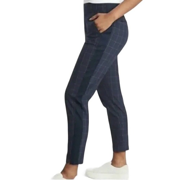 Athleta Brooklyn Textured Pull On Ankle Pants Women Sz 22 Navy Blue Windowpane - Picture 14 of 15